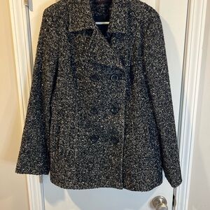 Women's Black Tweed Double-Breasted Coat